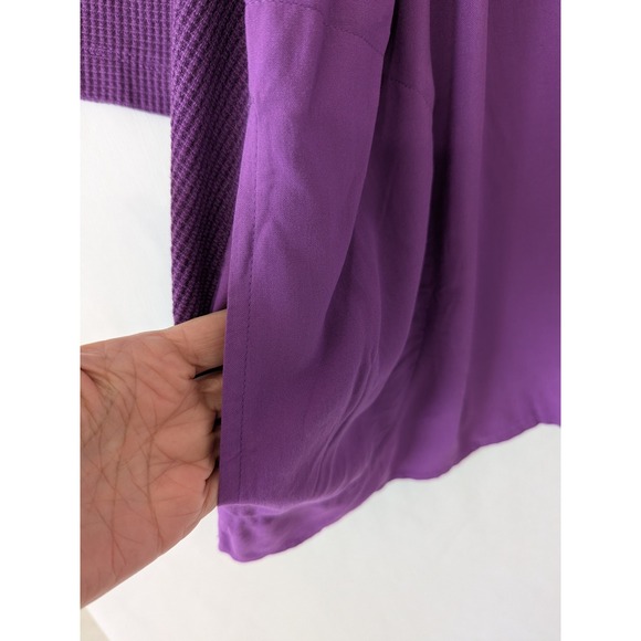 LOGO Lori Goldstein Purple Mixed Media Waffle Knit Henley Tunic Top 4X Pockets - Picture 2 of 9